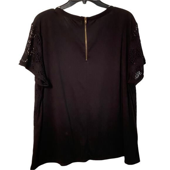 Linda Matthews Black Lace overlay zip up back top 3X - Picture 2 of 4